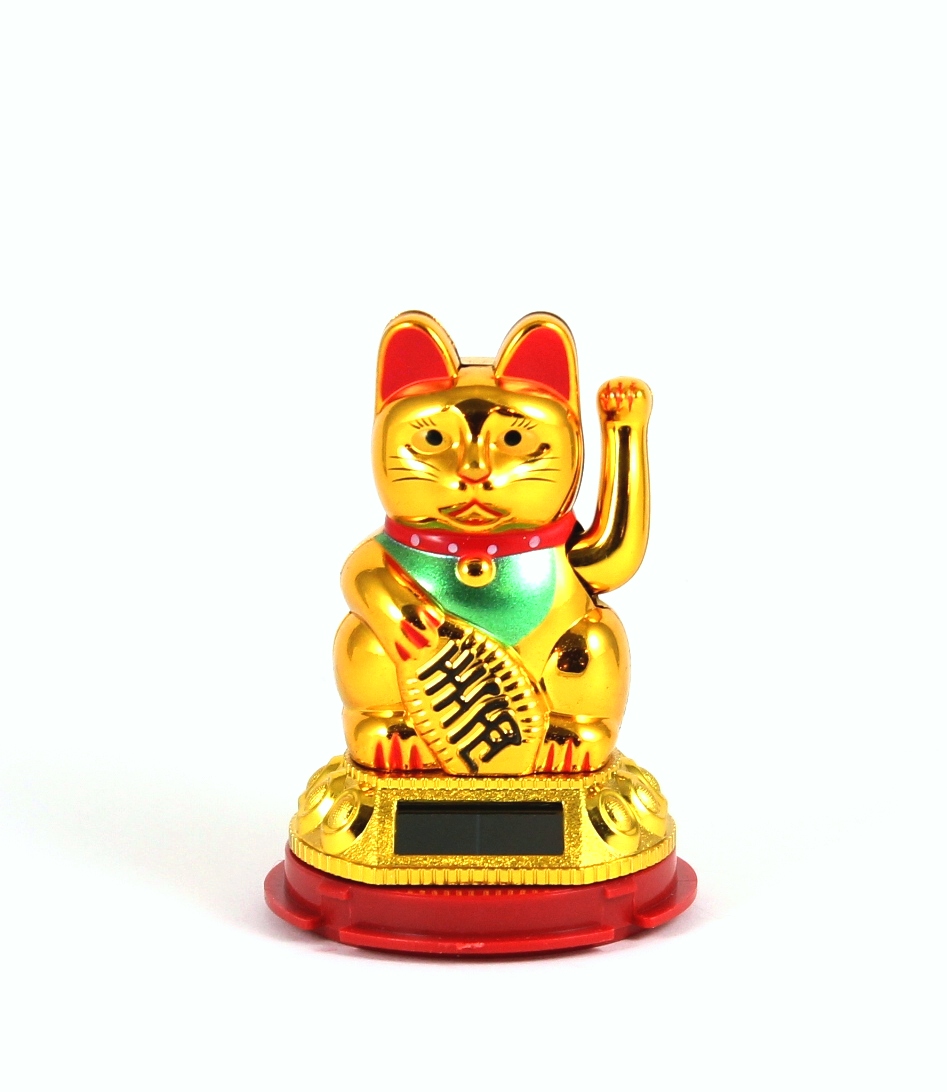 3" Solar Maneki Meko Waving Cat (Gold)