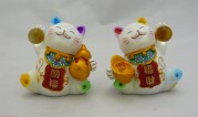 Pair Fortune Cat Maneki Neko Lucky Japanese White